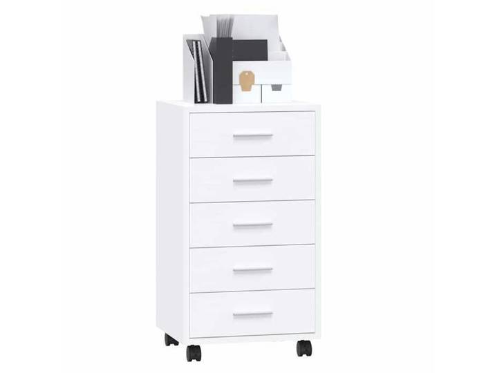 HOT SALE* Armoire à tiroirs avec roulettes Blanc brillant Bois ingénierie - M444028