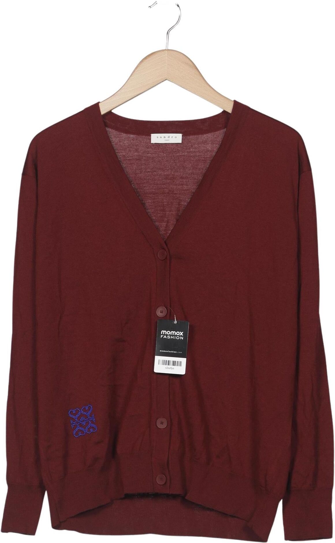 Sandro Damen Strickjacke, Bordeaux, Gr. EU 38 (Sandro 2), Wolle - Second Hand