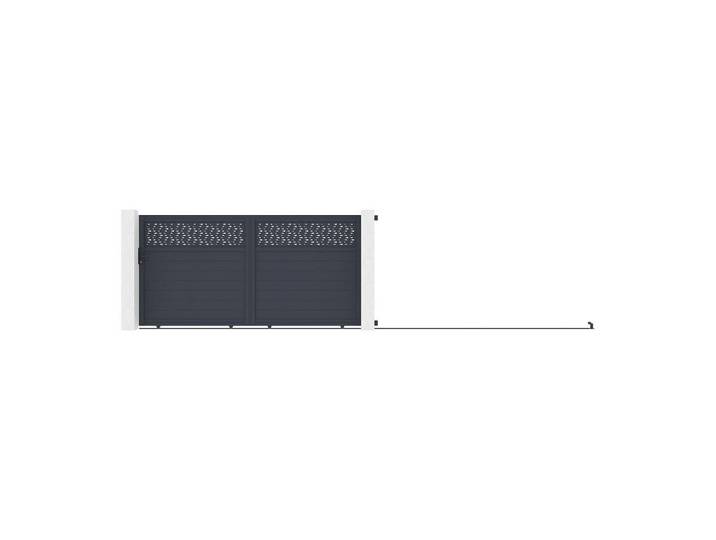 Vente-Unique Schiebetor - 348 cm x 4.6 cm - metall - anthrazitgrau Bazio, Anthrazit, Metall, Uni, Rechteckig, 348x178 cm, Gartenzubehör