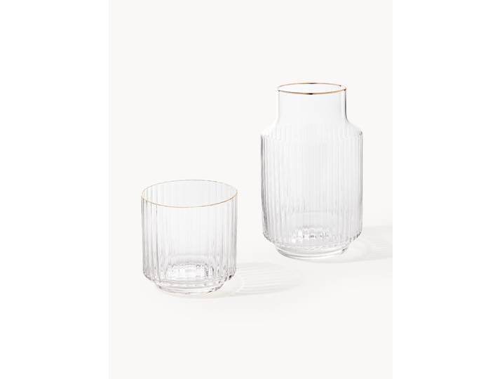 Mondgeblazen karaf Aleo met tumbler met goudkleurige rand, 2-delig