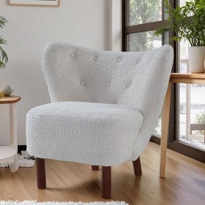 "34"" Sherpa Accent Chair with Wingback Design and Full Foam Seat and Wooden Legs"