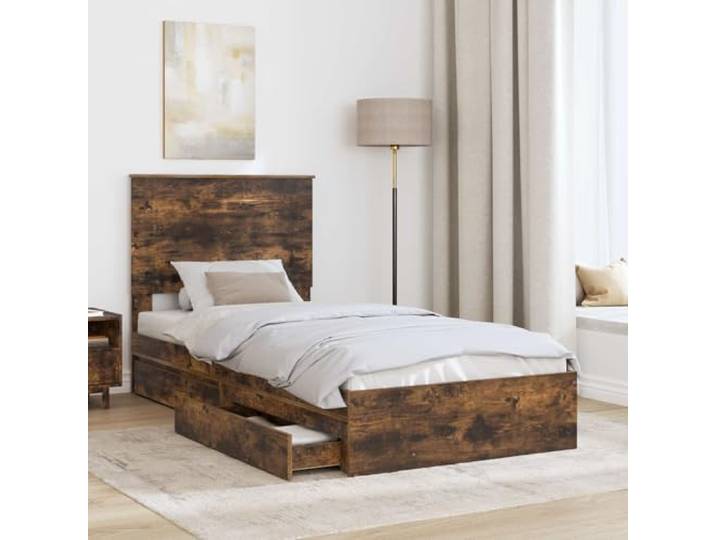 KTHLBRH Bett mit Stauraum, Eichenholz, 90 x 190 cm, mehrschichtiges Holz Lattenrost, 2 integrierte Schubladen, Kopfteil inklusive, 100 kg Stütze, leicht zu reinigen