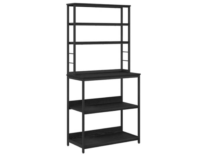 KTHLBRH Küchenregal 5 Ebenen 80 x 40 x 168 cm Eiche Schwarz Holzregale, Stahlrahmen, Nivellierer, Industriestil, für Küche und Esszimmer