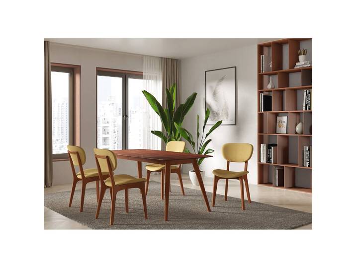 Polsterstuhl Nadir 2er-Set 50 x 88 x 62cm Gelb/Braun/Pastellgelb Kirschbaum Dekor