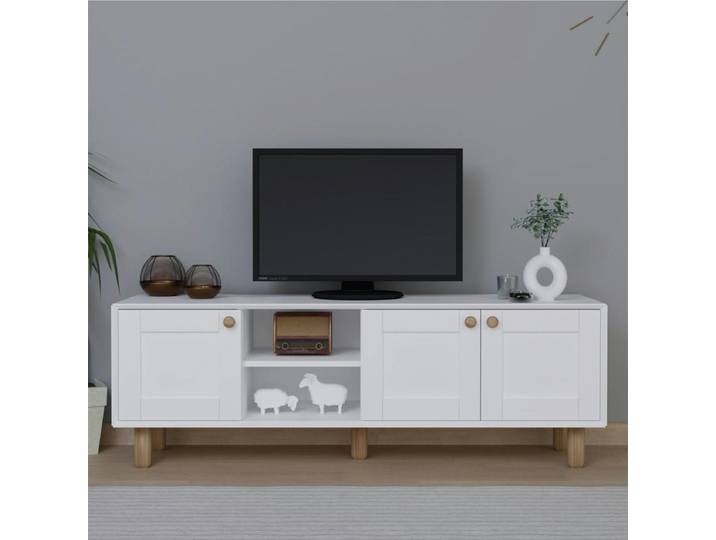 Meuble TV 3 portes - 2 niches VAREN - Blanc