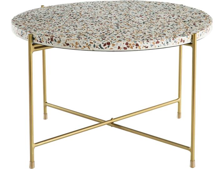 Table basse ronde design en terrazzo et métal doré D55 cm MEZZO