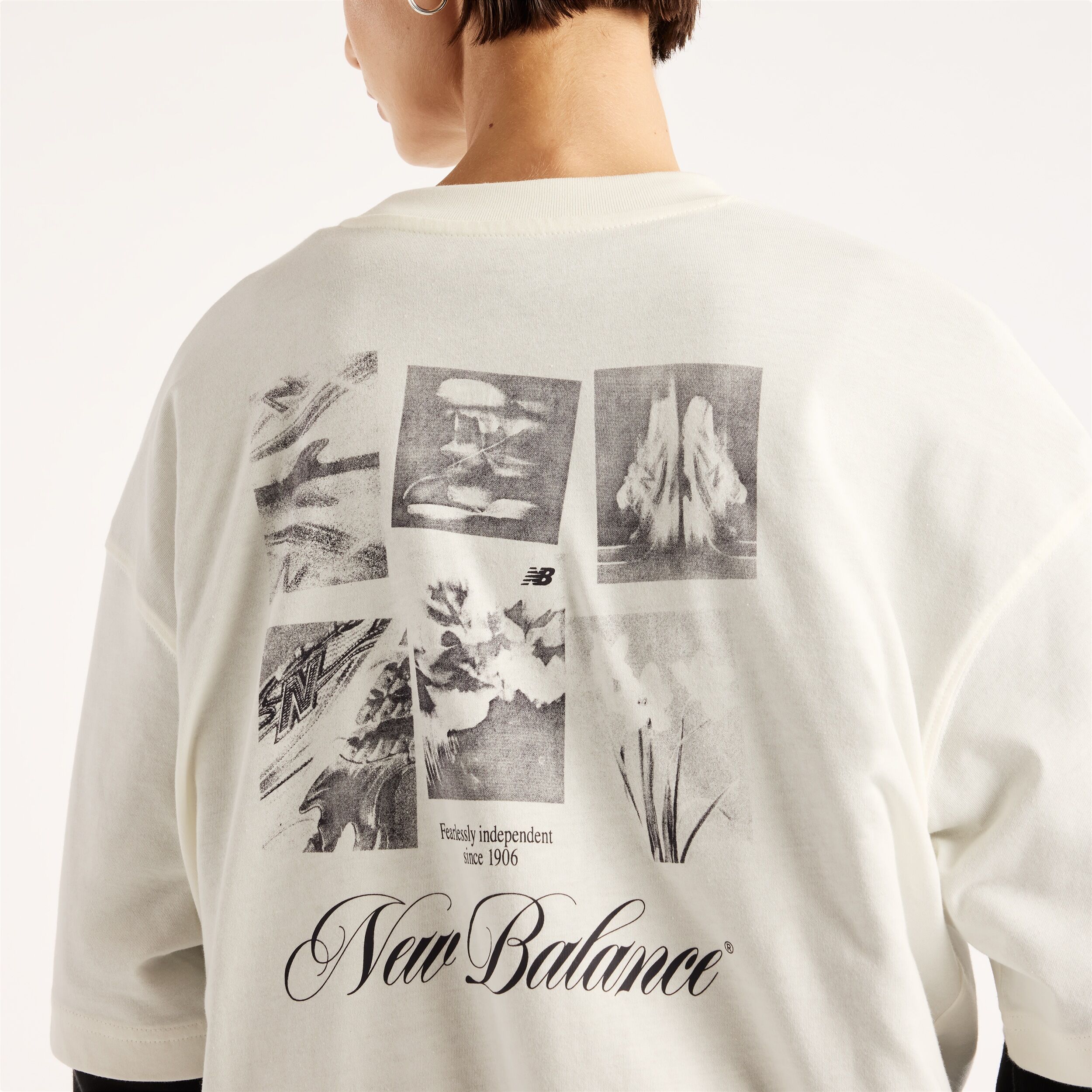 T-Shirt NEW BALANCE "PRESSED FLOWERS MEMORIES OVERSIZED T-SHIRT", Damen, Gr. L, weiss (sea salt (sst)), Obermaterial: 100% Baumwolle, Shirts T-Shirt, sportlicher Stil, für Erwachsene, aus Baumwolle sea salt (sst) L