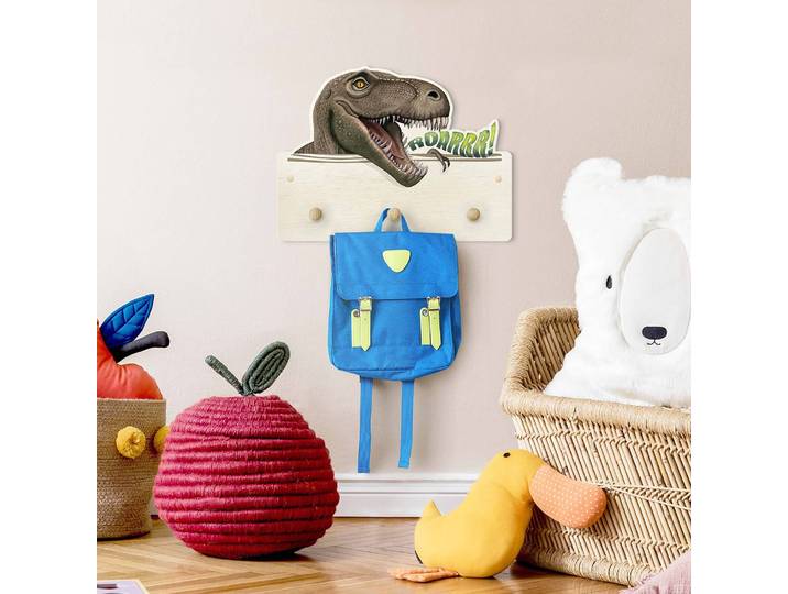 Patère enfants T-Rex 40 x 30 x 1cm Vert/Marron