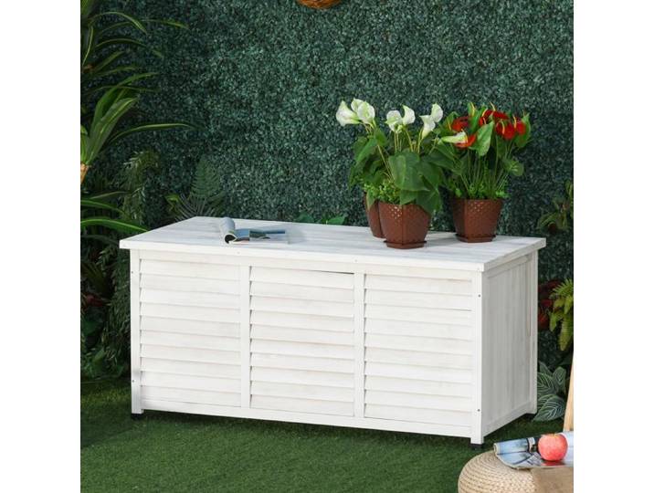Coffre de rangement extérieur malle de rangement en bois 283L 2 chaînes 127 x 56 x 60 cm blanc