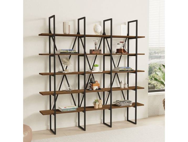 Bibliothèque Perletto Dmora en Bois Noble Noyer Marron 160x26x160h cm