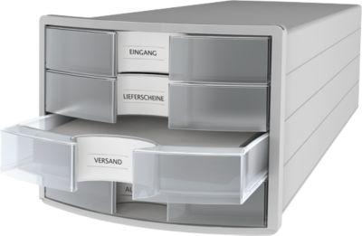 Schubladenbox HAN Impuls 2.0, 4 Schubladen, Format A4, stapelbar, geschlossen, grau/transparent-klar