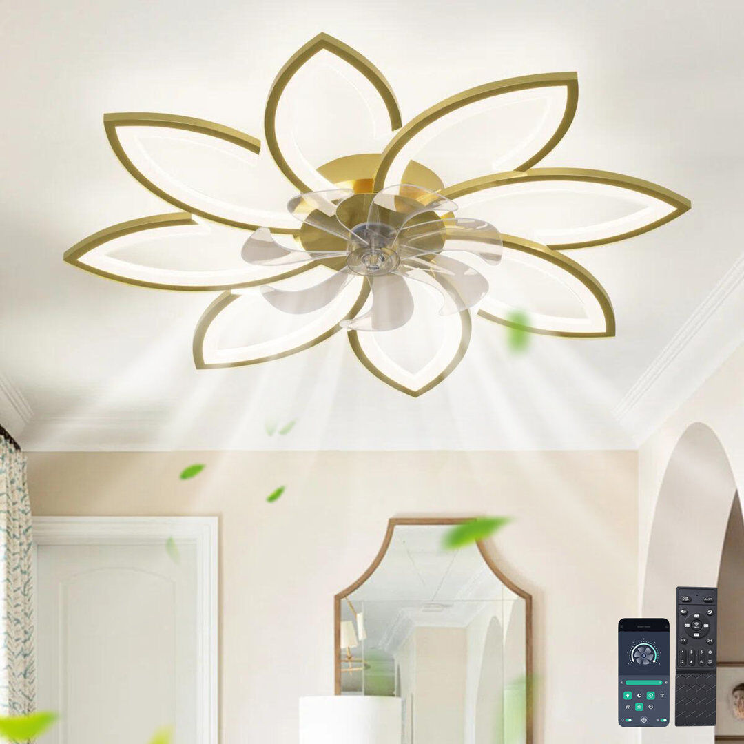 Metro Deira 90cm 7 - Blade Reversible Dimmable LED Ceiling Fan With Remote Control And APP Gold 35cm