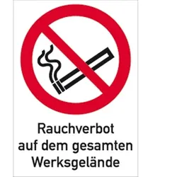 Schild Rauchverbot Werksgelände ISO 7010, Kombischild, Kunststoff, 210x297 mm