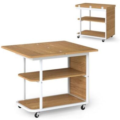 Costway Mobile Night Stand with Foldable Swivel Top and 2-Tier Shelf for Small Spaces-Natural