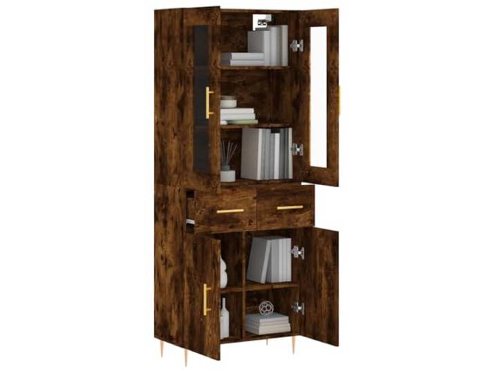 KTHLBRH Anrichte Eiche Rauch 69,5 x 34 x 180 cm Holz mehrschichtig Glastüren, Metallfüße, großer Stauraum, Montage erforderlich