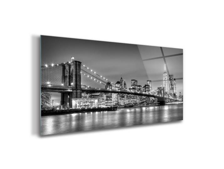 Tulup Glasbild 100x50 cm Brooklyn Bridge, Blau, Glas, 100x50 cm, Bilder & Rahmen, Bilder, Glasbilder