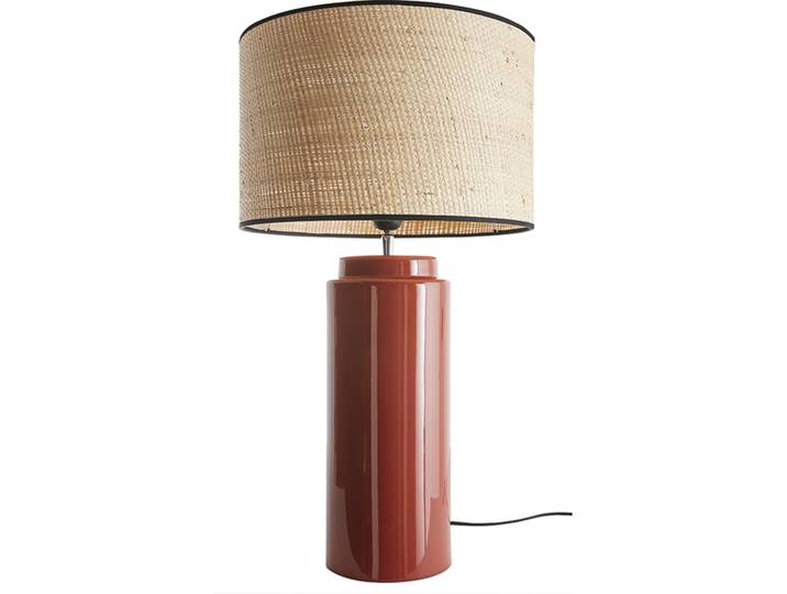 Lampe à poser en céramique émaillée terracotta et abat-jour en raphia naturel H64 cm MAJES