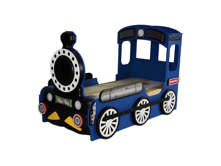 Xlmoebel Bett Einzelbett im Eisenbahn-Design aus Holz in Blau (Einzelbett, 1-tlg., Eisenbahn Blau Kinderbett), Hergestellt in Europa