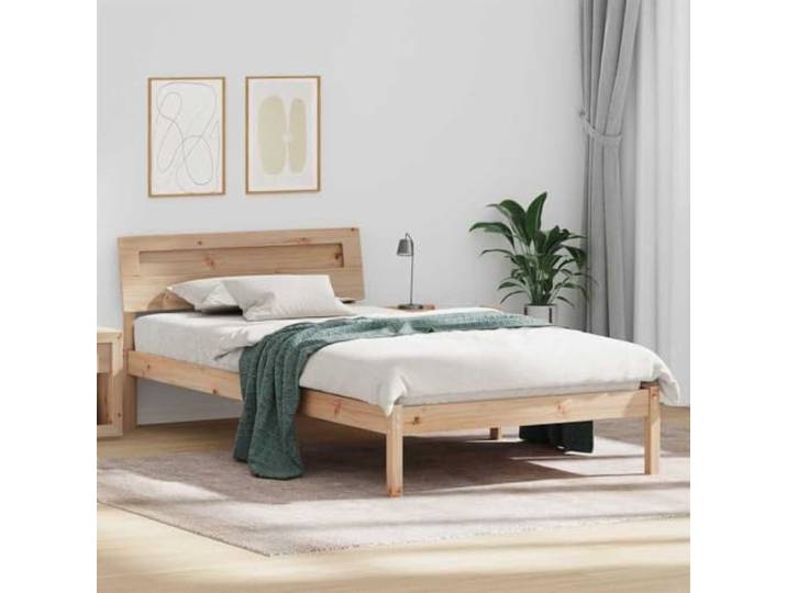 Massives Kiefernholz Plattformbettrahmen mit Kopfteil Modern 90 x 200 cm Bettrahmen mit Kopfteil Massives Kiefernholz 90x200 cm Plattformbett Lattenrost USB Modern Stabil