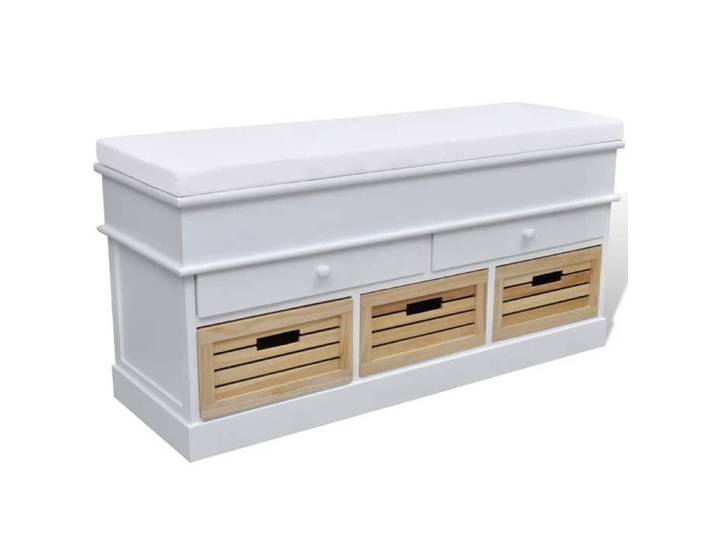 Blanc Banc coffre - Banc d'entrée et de rangement - avec coussin 2 tiroirs Blanc m95