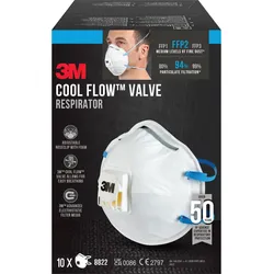 3M 8822 Atemschutzmaske FFP2 mit Cool-Flow Ausatemventil, bis zum 10-fachen des Grenzwertes, 10er-Packung