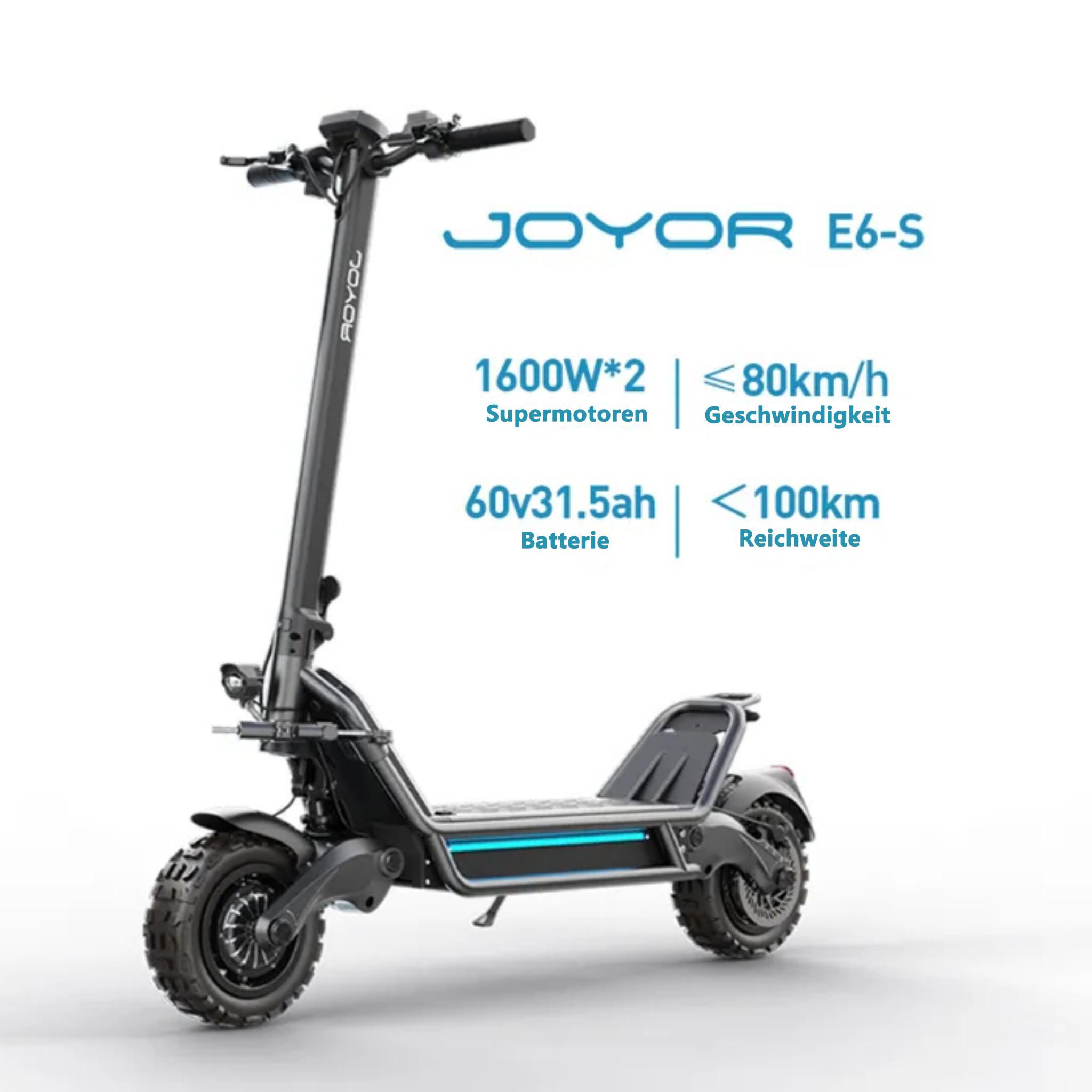 Elektroroller JOYOR E6-S - 1600W*2 Motors 60V31.5AH Batterie 85KM Reichweite Scheibenbremsen - Schwarz
