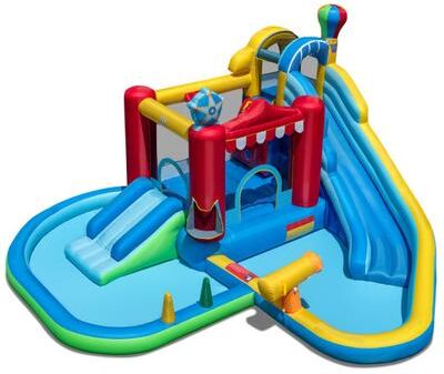 Costway Inflatable Water Park with Splash Pool and Water Cannon for Birthday Party Without Blower