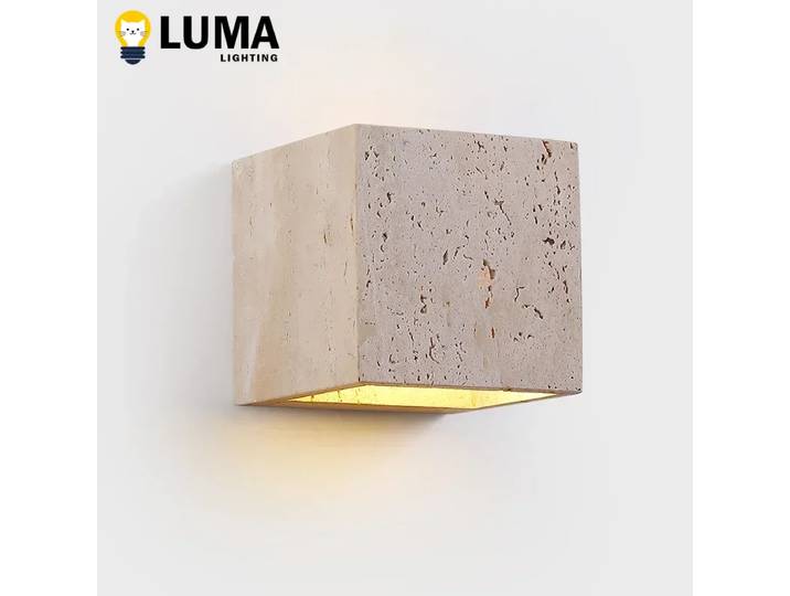 Luma – applique murale en travertin jaune de forme carrée, imperméable, pour l'extérieur, cour, couloir, escaliers, salle de bains, applique murale en pierre