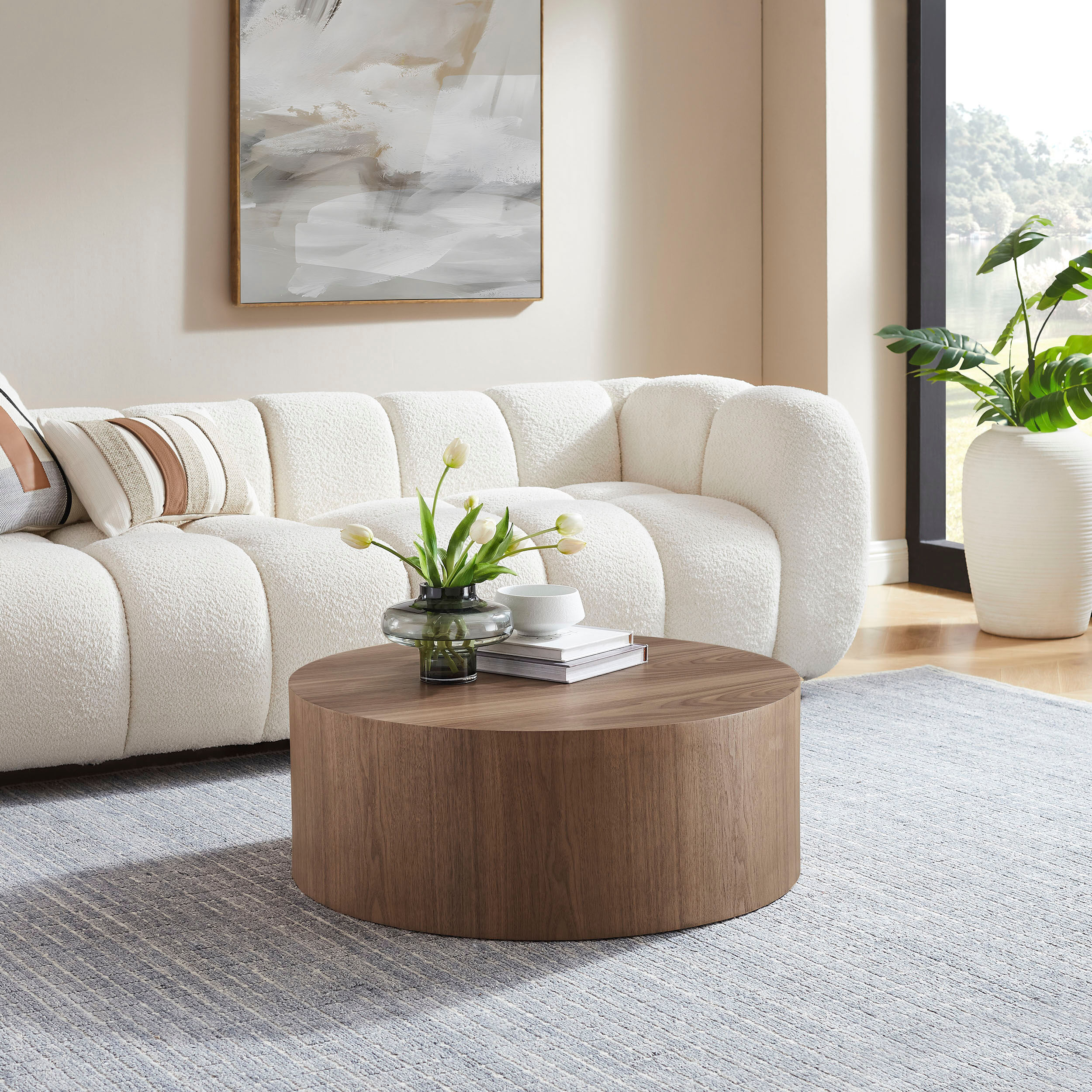 Couchtisch SALESFEVER "Design-Couchtisch für stilvolles Wohnen, Ø 80 cm", braun (walnuss, walnuss), B:80cm H:30cm T:80cm, MDF mit Walnussholzfurnier, Tische, Couchtisch, Stilvoller & moderner Holztisch mit Echtholzfurnier walnuss, walnuss B/H/T: 80cm x 30