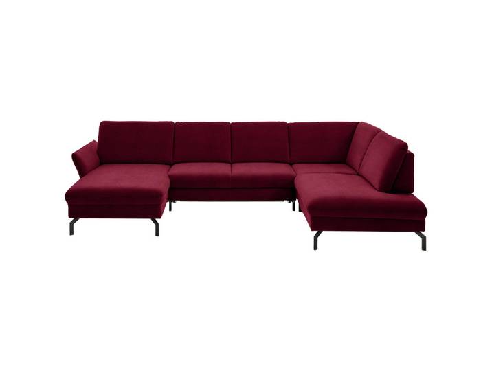 Beldomo System Wohnlandschaft, Rot, Beere, Metall, 5-Sitzer, U-Form, 335x220 cm, Goldenes M, Stoffauswahl, Sitzqualitäten, seitenverkehrt erhältlich, individuell planbar, Wohnzimmer, Sofas & Couches, Wohnlandschaften, Wohnlandschaft U-Form