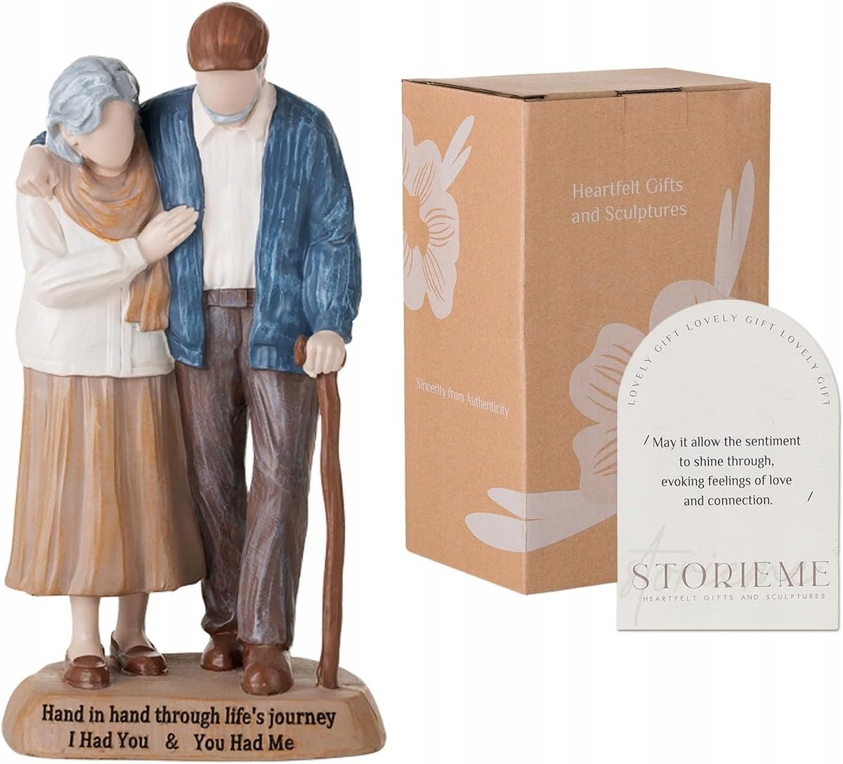 Hars Beeldje Liefdevol Oud Stel - Jubileum Huwelijkscadeau - Hoogte: 21 cm