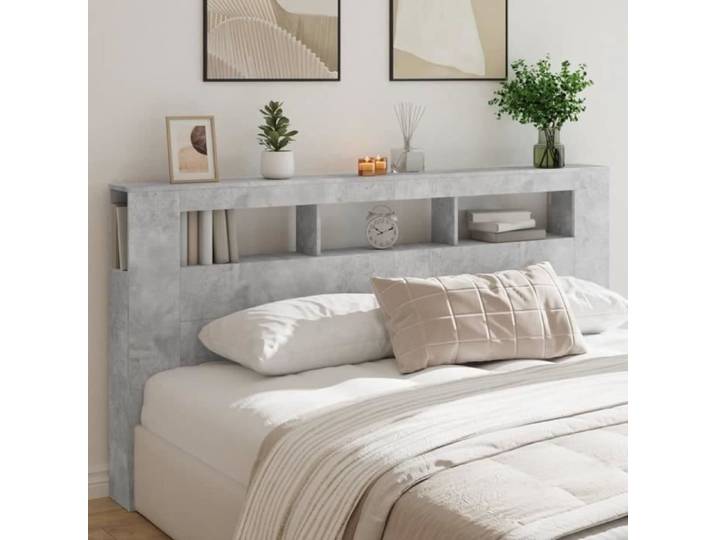 Tête de lit LED - ESTINK - 200x18 5x103 5cm - Bois d'ingénierie - Gris béton - Design contemporain