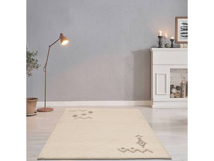 Wollteppich Hadj II Weiß 90 x 160cm Wolle