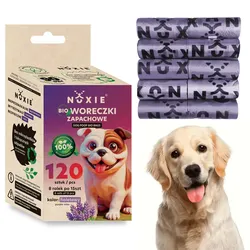 NUXIE® Biologisch abbaubare Hundekotbeutel, Bio-Box, Lavendel-Violett, 8-Rollen-Set, 120 Stück