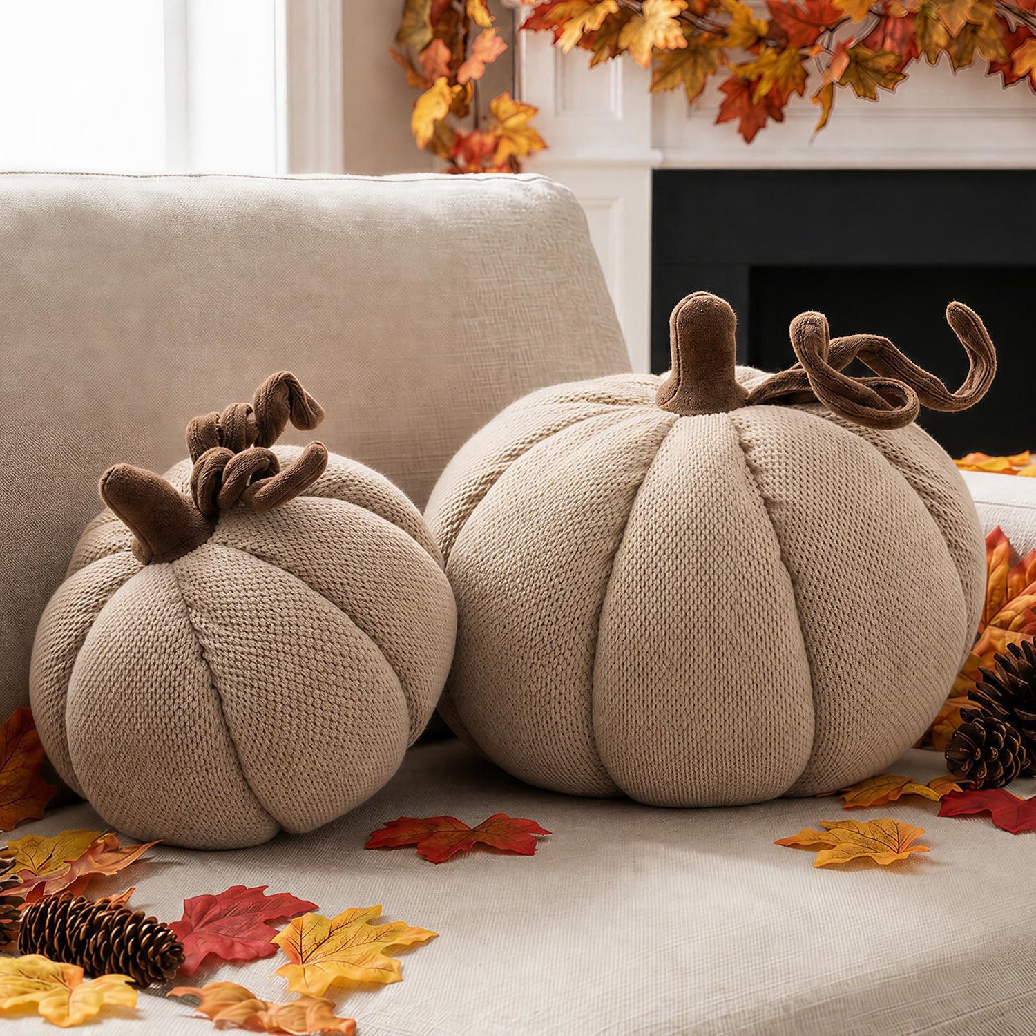 Set van 2 Pompoen Kussens voor Herfst Decoratie van Polyester