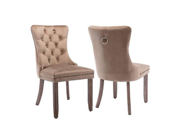 LuxusKollektion Esszimmerstuhl Esszimmerstühle Samt Küchenstühle Khaki(massivholzbeine) 2er-Set