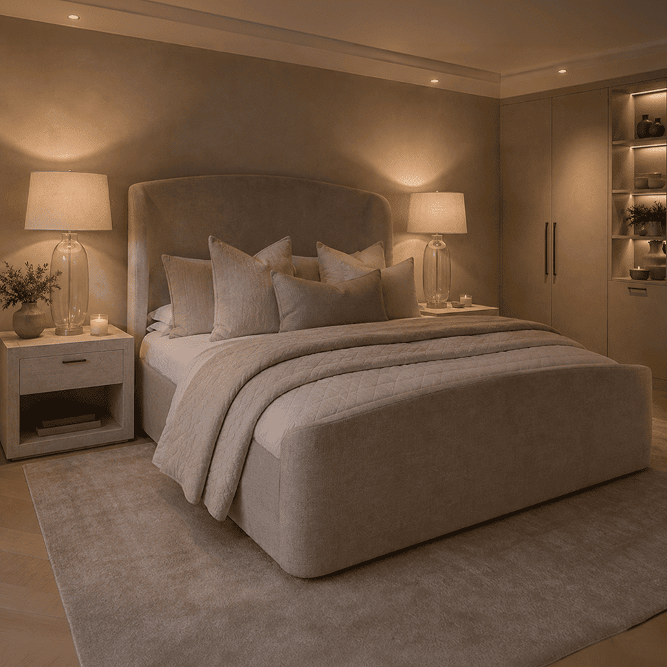Reya Beige Textured Winged Ottoman Bed, King