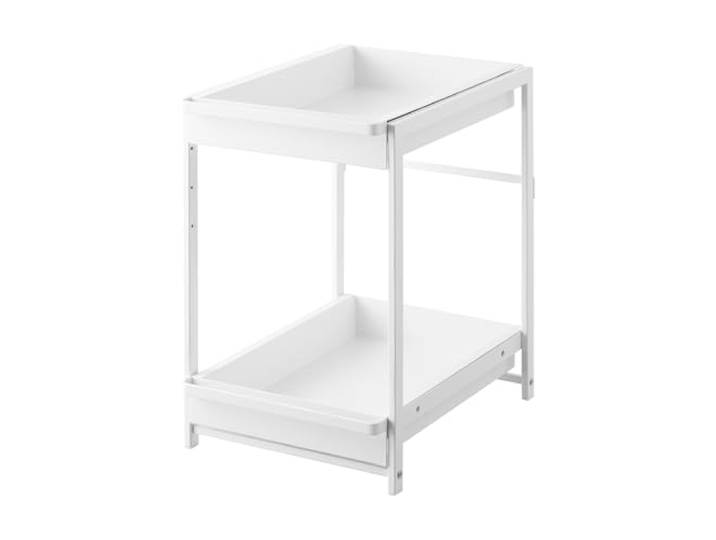 YAMAZAKI 1460 TOWER 2-stöckiges Spülschrank-Regal mit Schiebeböden, weiß, Stahl, minimalistisch, 42,4～68,5 x 30,4 x 45,3 cm