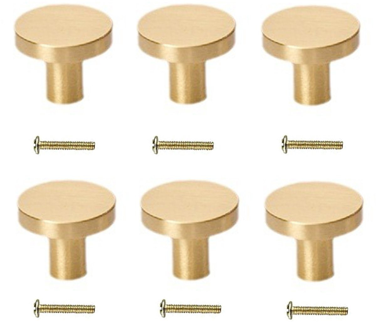 Set van 6 gouden meubelgrepen met schroeven - Messing - 20 x 25 mm