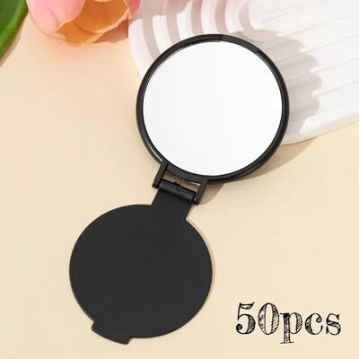 Uplift Picks Bulk Mini Folding Makeup Mirrors Portable Pocket Travel Mirror Set black (50 Pcs)
