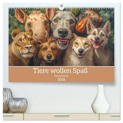 Tiere wollen Spaß - Humorwerke (hochwertiger Premium Wandkalender 2026 DIN A2 quer), Kunstdruck in Hochglanz