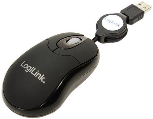 LogiLink ID0016 Maus USB Optisch Schwarz 3 Tasten 800 dpi Kabeleinzug