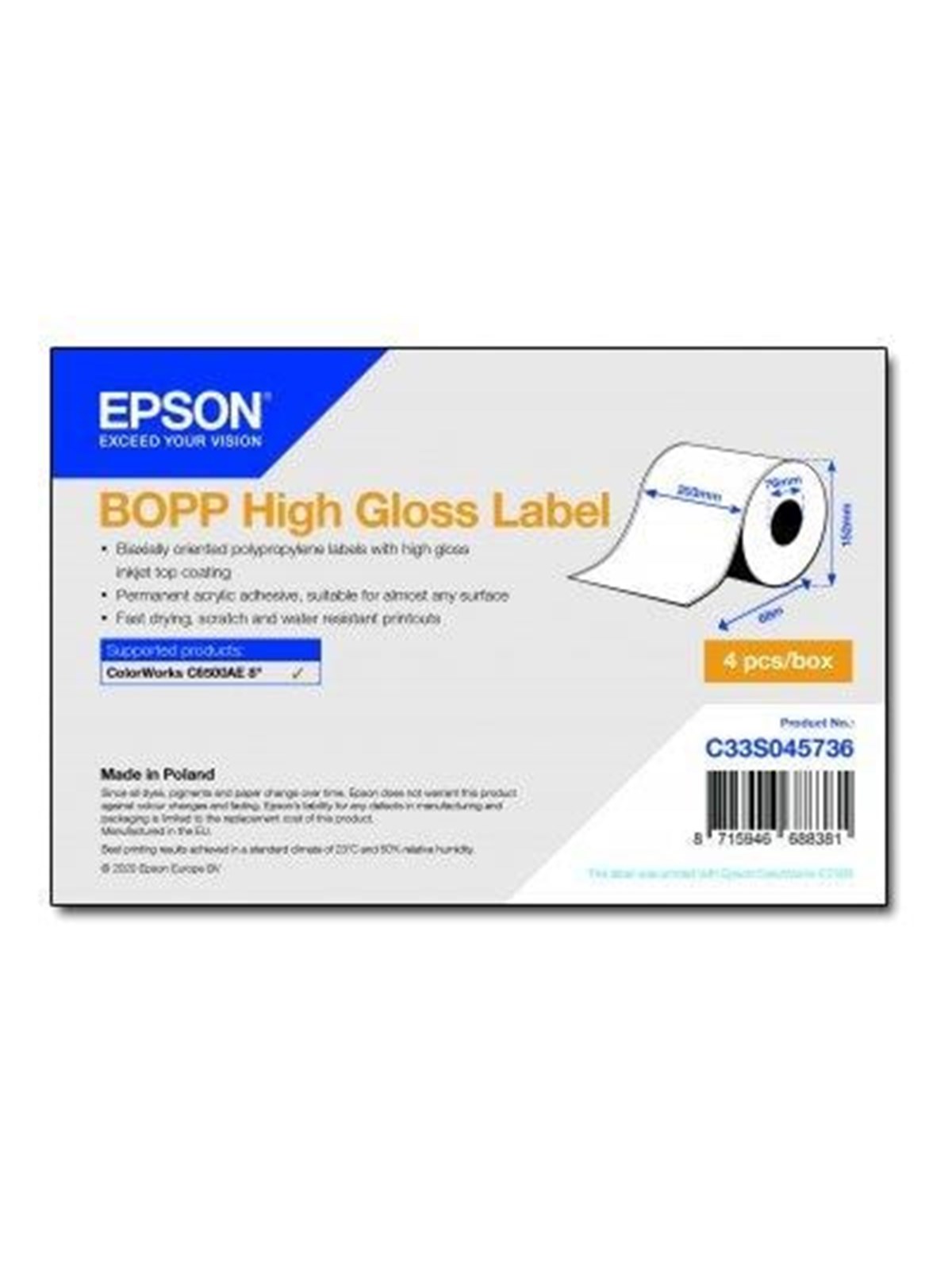 Epson BOPP - continuous labels - 4 roll(s) - Roll (20.3 cm x 68 m)