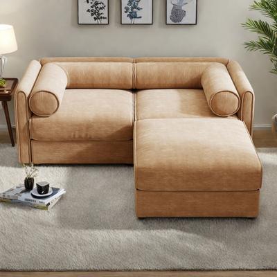 ZWYO HOSIMU "75.5"" 2-Seater Chenille Sofa with Ottoman Storage, Cylindrical Backrest and Modular Design"