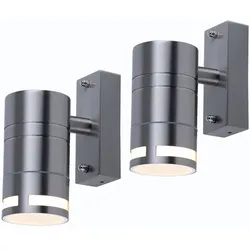 2er Set Design Haus Wand Down Beleuchtung silber Balkon Leuchten rund Edelstahl Glas Strahler GU10