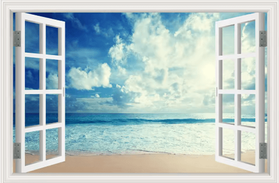 Inspire Picks 3D Beach Window Wall Sticker Ocean View Self Adhesive Wall Mural Decor 2 40x60cm 16x24inch