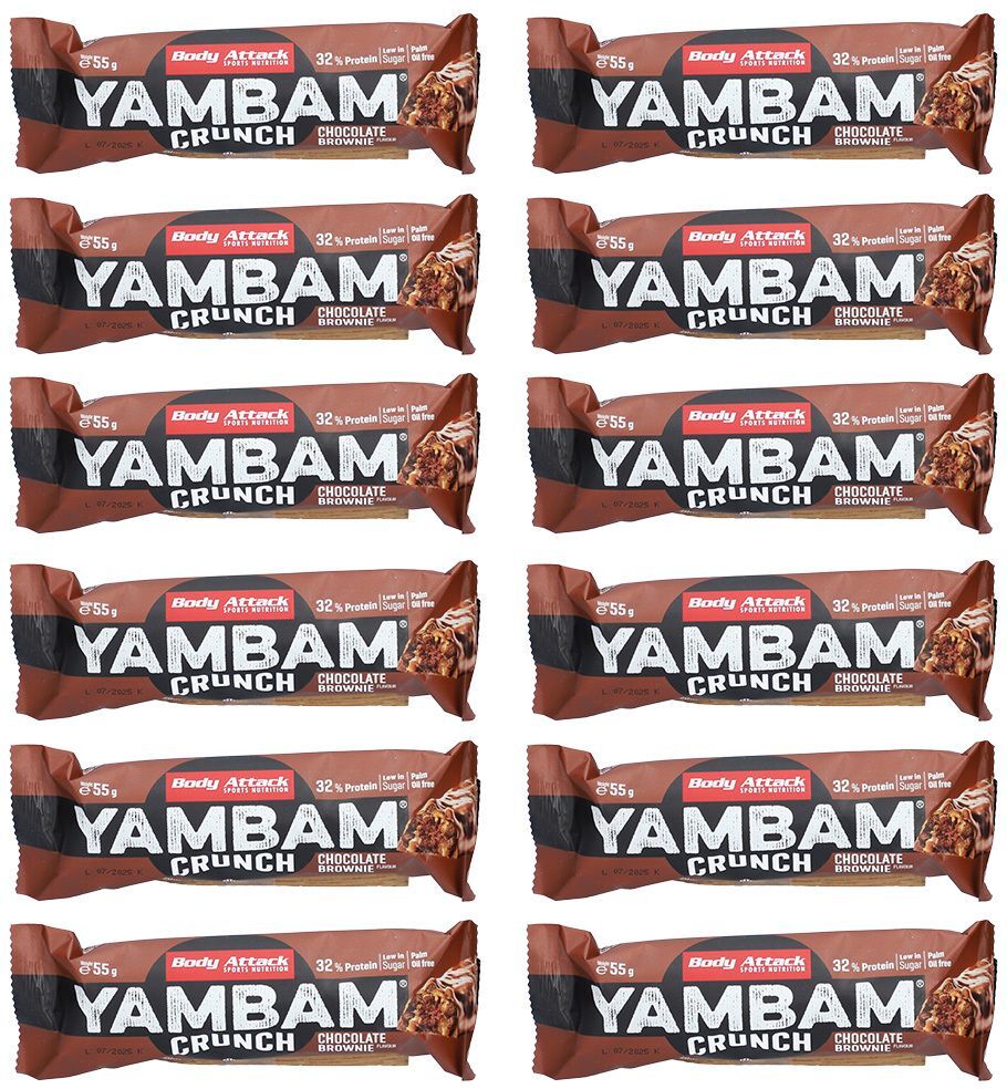 Body Attack Yambam Crunch Riegel Schokolade Brownie 12x 12x55 g