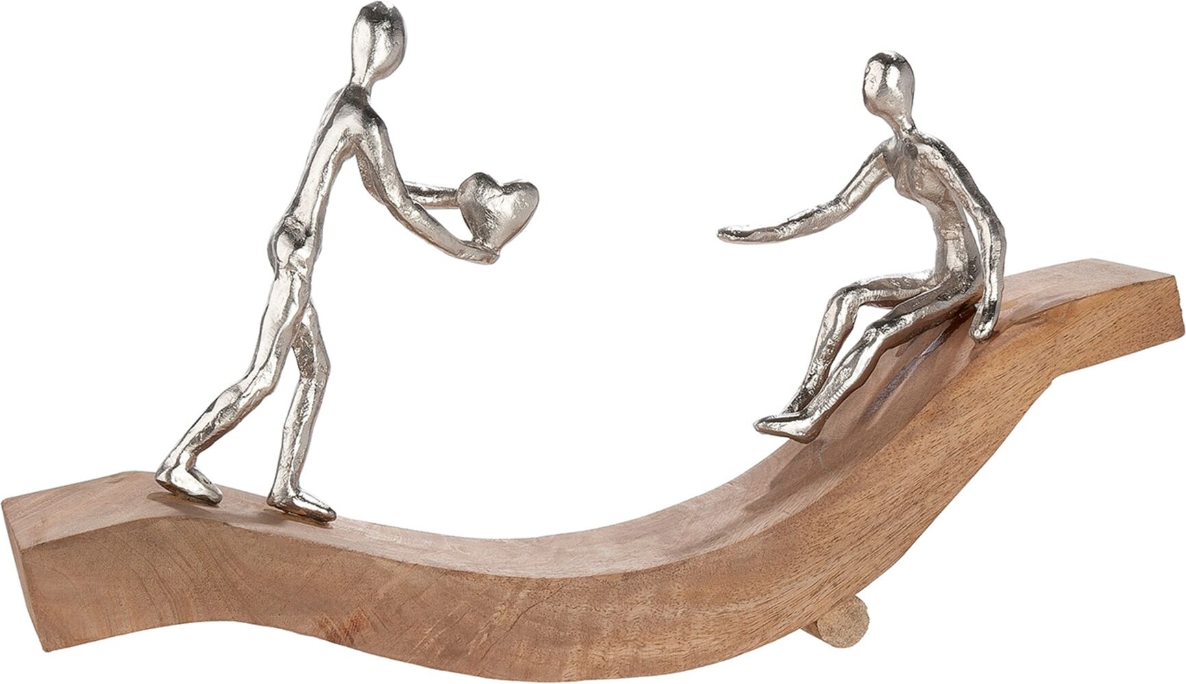 Skulptur GILDE "Skulptur Catch my heart naturfarben", braun (naturfarben), B:51cm H:28cm T:8,5cm, Mangoholz, Dekofiguren, Skulptur, Liebe Romantik Paar Zuneigung Emotion Verbundenheit naturfarben B/H/T: 51cm x 28cm x 8,5cm