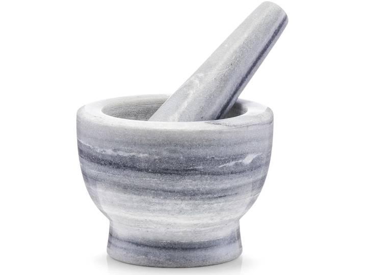 Mörser ZELLER PRESENT, grau (grau, weiß), H:9cm Ø:12cm, Marmor, Mörser, Mörser, mit Stößel