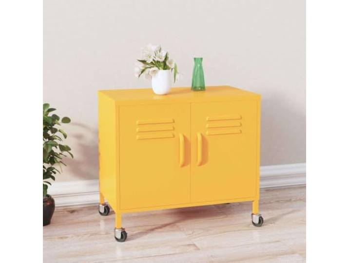 HPUYRFG Lagerschrank Senfgelb 60x35x56 cm Stahl mit Rollen und Einlegeboden Stahlkonstruktion, verstellbarer Boden, 4 Rollen, 2 Bremsen, feucht abwischbar